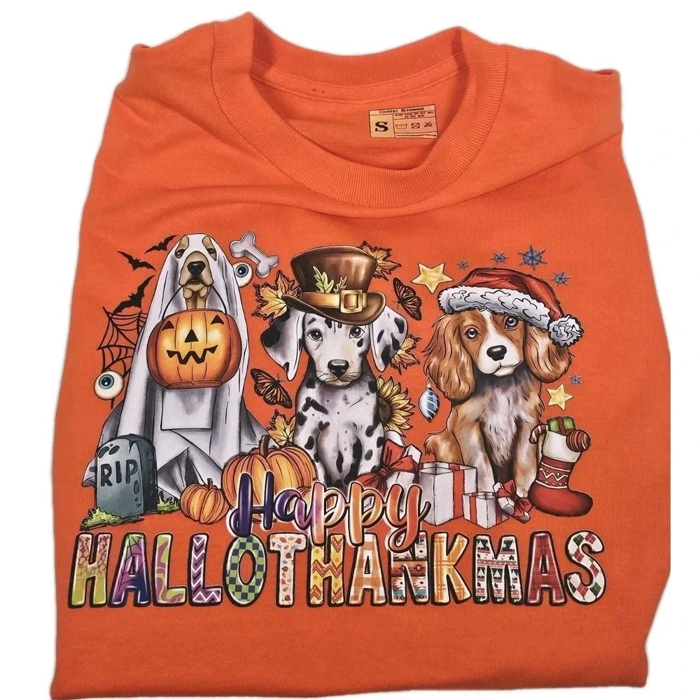 Cute Puppy Dogs HalloThankMas Fall‎ Seasonal Shirt Small Gift Get Together Fun